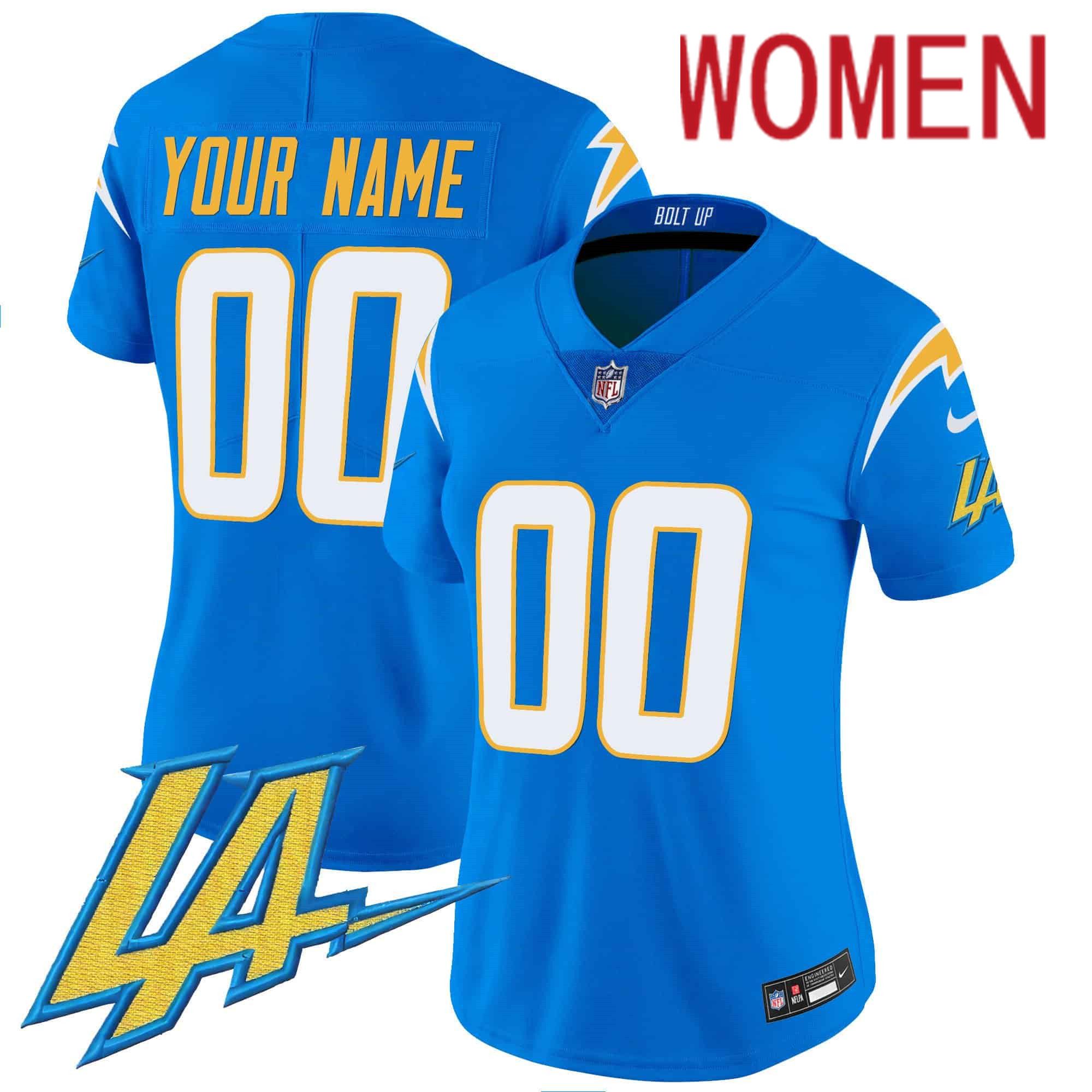 Women Los Angeles Chargers Light Blue 2024 Nike Vapor Limited Custom NFL Jersey style 1
